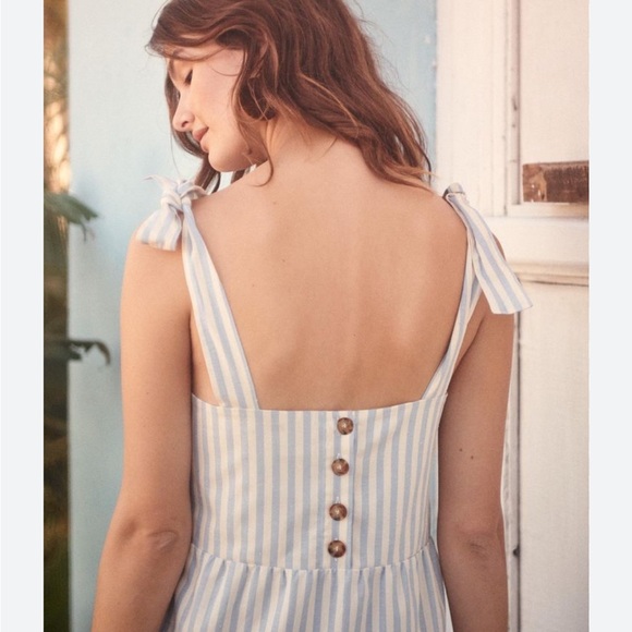 Sezane NWT Anne Swiss Dot Cotton Blue Striped Dress Size 8 - Picture 4 of 12